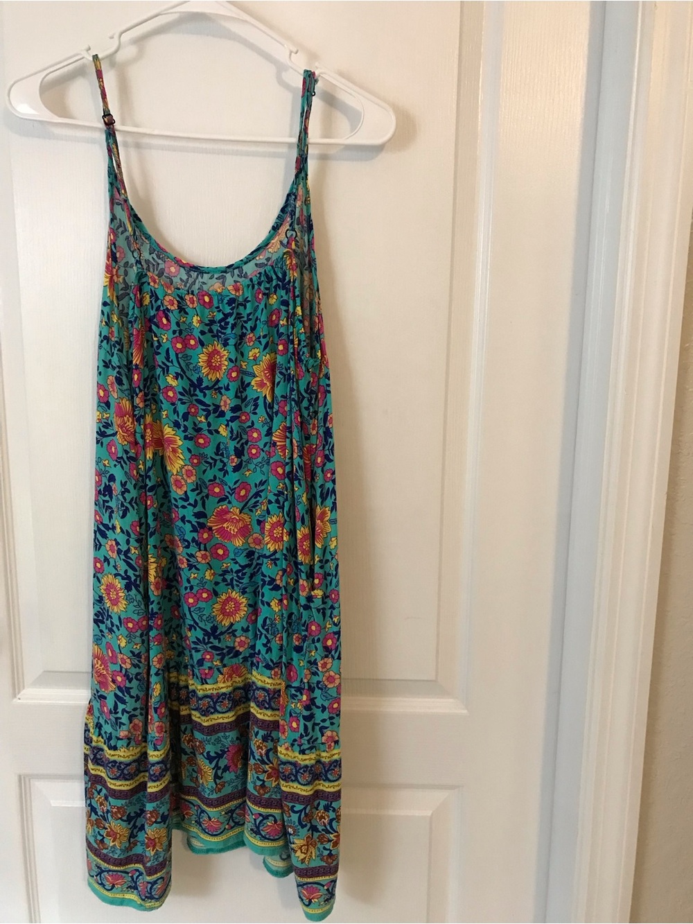Floral Boho Spaghetti-Strap Mini Dress in Teal